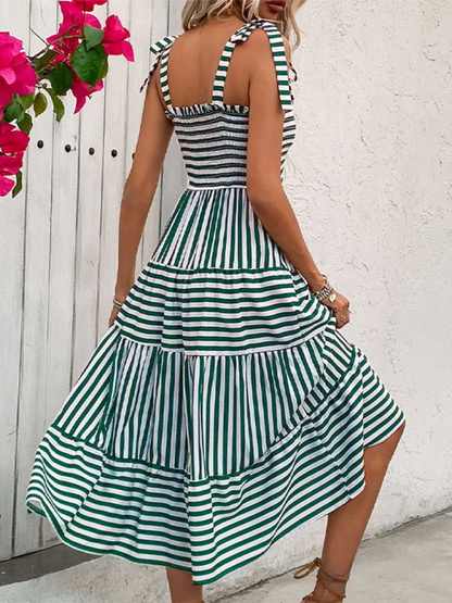 Cami Dresses- Summer Breeze Green Striped Midi Dress – Perfect for Any Day Out- - Chuzko Women Clothing
