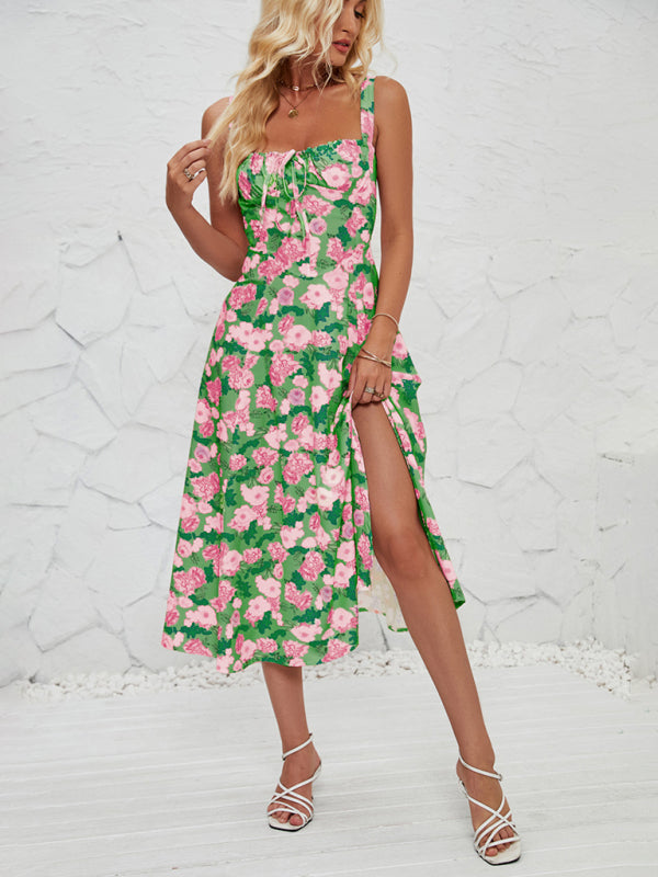 Cami Dresses- Summer Garden Parties Floral A-Line Midi Dress- Green- Chuzko Women Clothing