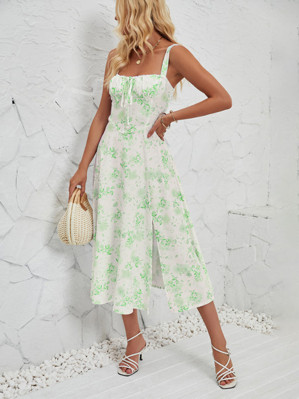 Cami Dresses- Summer Garden Parties Floral A-Line Midi Dress- Pale green- Chuzko Women Clothing