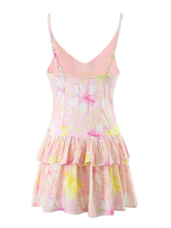 Cami Dresses- Summer Women's A-Line Drop Waist Cami Dress with Ruffle Accents- - Chuzko Women Clothing