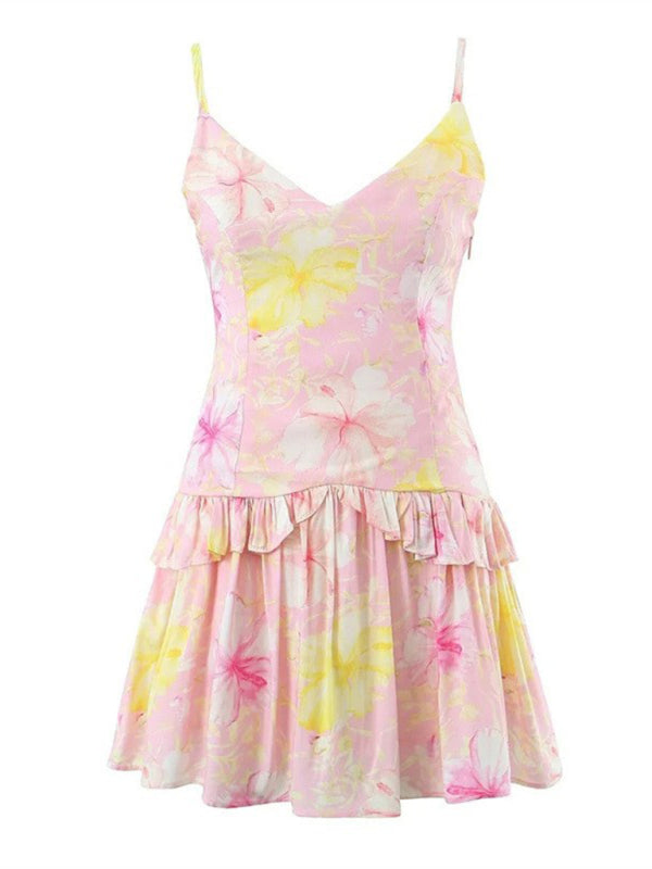 Cami Dresses- Summer Women's A-Line Drop Waist Cami Dress with Ruffle Accents- - Chuzko Women Clothing