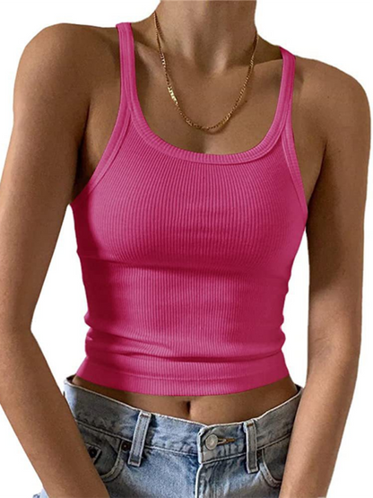 Camis- Essential Women's Ribbed Cami Crop Tank Top- Rose- Chuzko Women Clothing