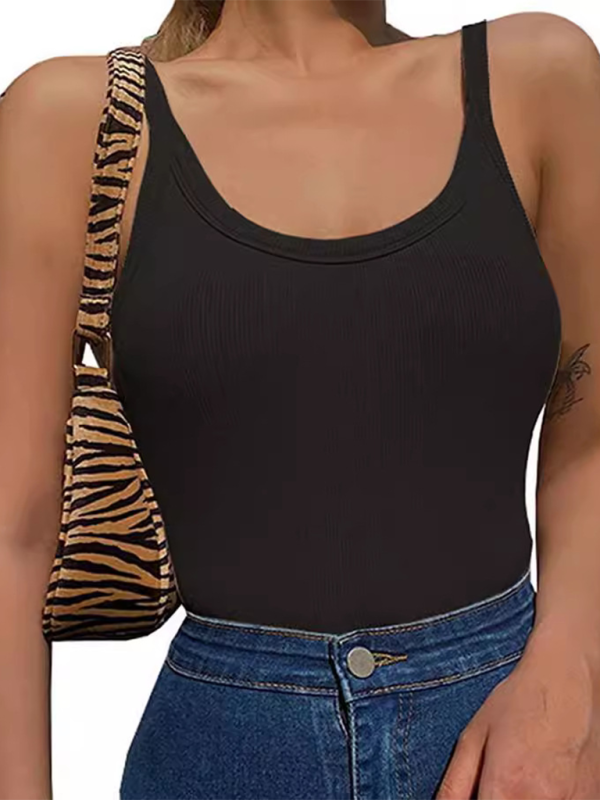 Camis- Essential Women's Ribbed Cami Crop Tank Top- Black- Chuzko Women Clothing