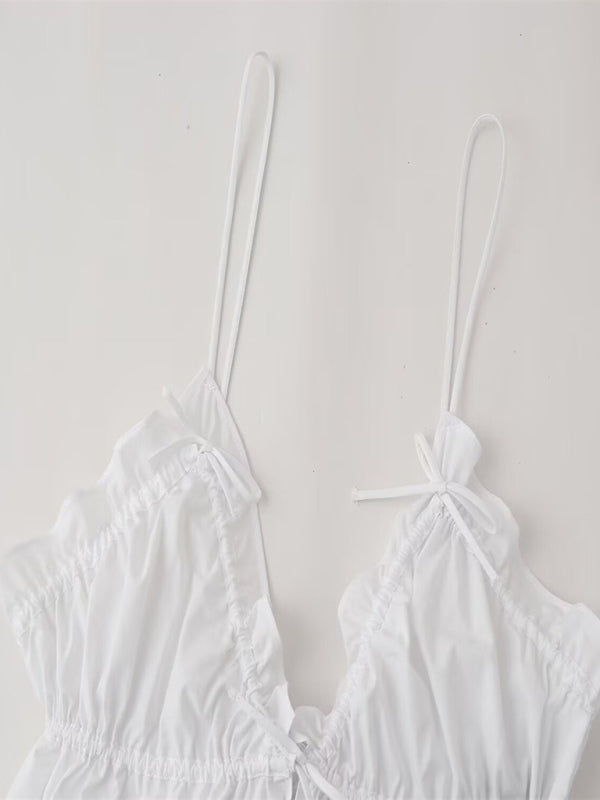 Sommerliches Damen-Camisole-Top mit Schößchen und dreieckiger Rüschen-Brust