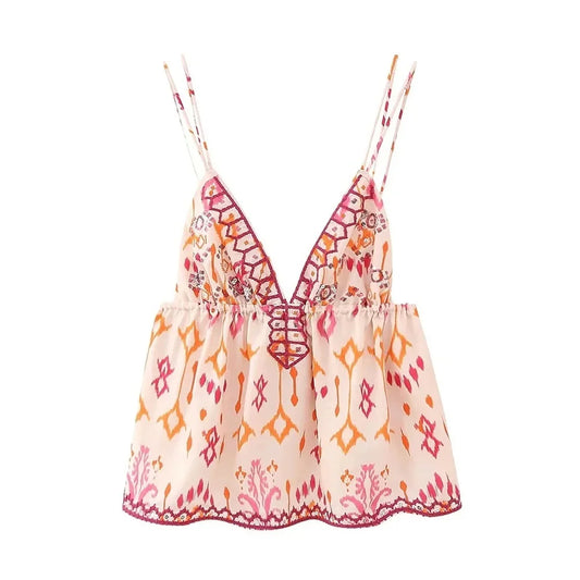 Colorful Embroidered Camisole Top for Music Festivals