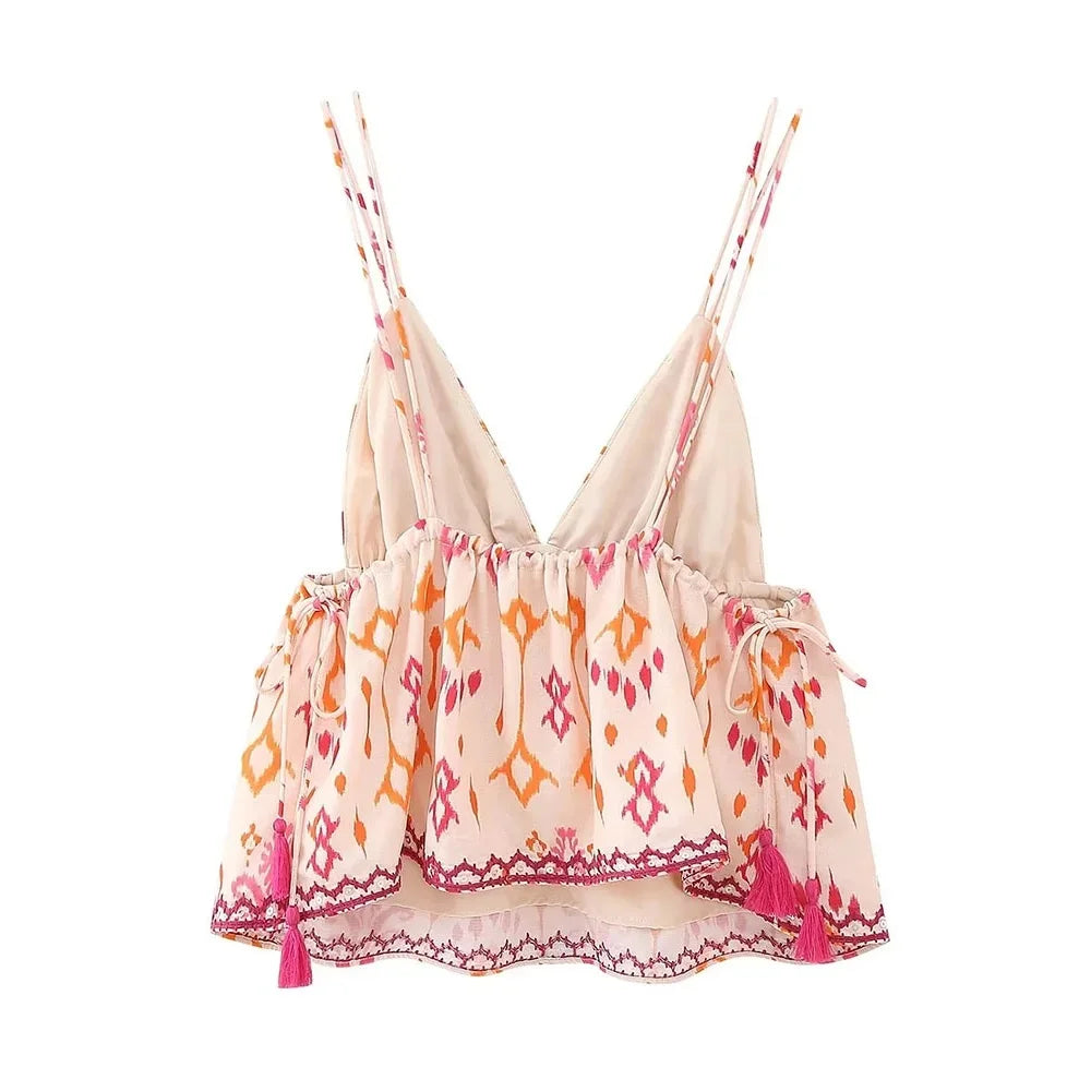 Colorful Embroidered Camisole Top for Music Festivals