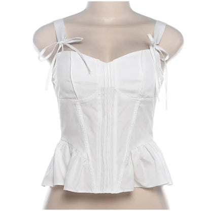 Camis Tops- Elegant White Peplum Corset Top- - Chuzko Women Clothing
