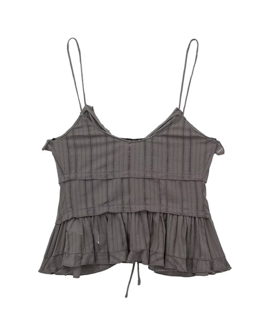 Women's Vertical Striped Frill Lace-Up Cami Top