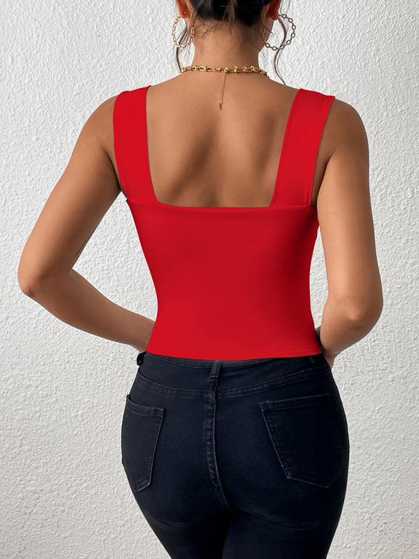 Camisole coupe slim à col carré - Haut court essentiel pour femme