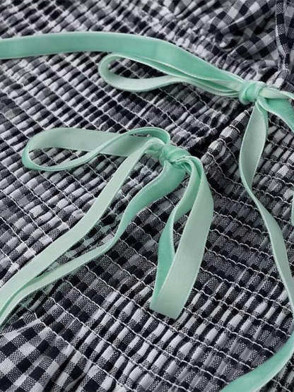 Women's Gingham Plaid Tie-Shoulder Peplum Camisole