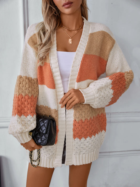 Cozy Color-Block Waffle Knit Cardigan for Women