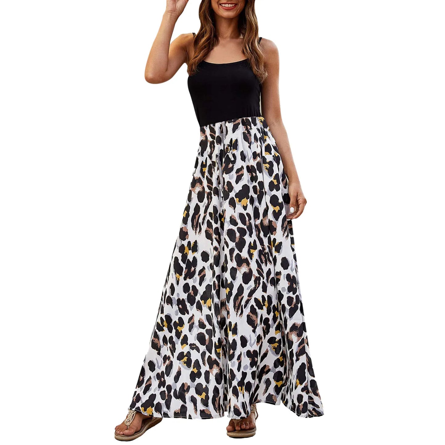 Color-Block Leopard Print Maxi Dress in Two-Tone