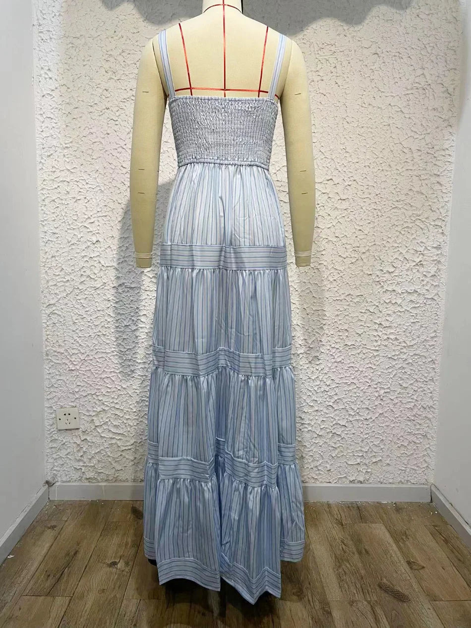 Casual Dresses- Festival Favorite Striped Maxi Dress for Summer Days- - Chuzko Women Clothing