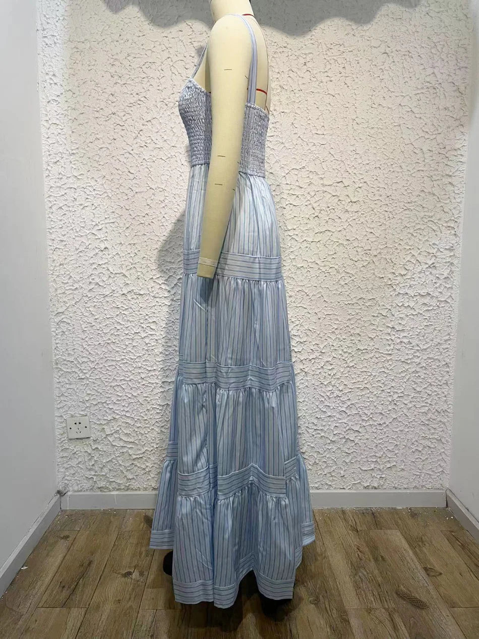 Casual Dresses- Festival Favorite Striped Maxi Dress for Summer Days- - Chuzko Women Clothing