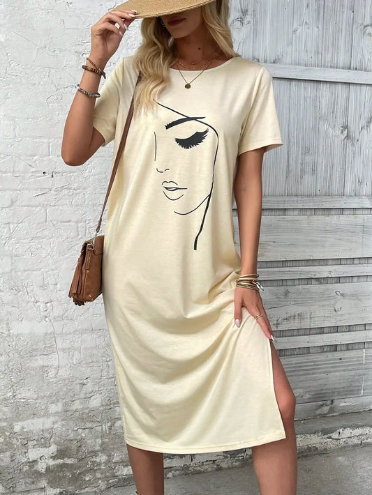Casual Dresses- Tunic Style Midi Dress for Casual Outings & Summer Lounging- - Chuzko Women Clothing