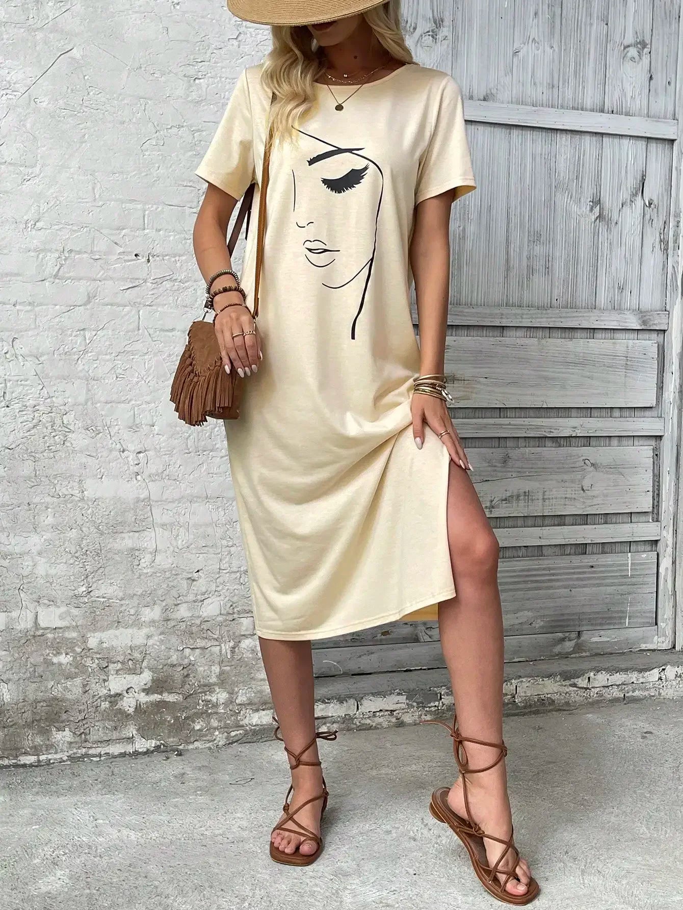 Casual Dresses- Tunic Style Midi Dress for Casual Outings & Summer Lounging- - Chuzko Women Clothing