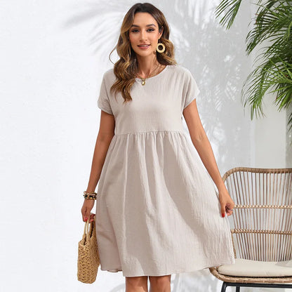 Casual Dresses- Women Cotton Linen Midi Dress for Any Setting- gray- Chuzko Women Clothing