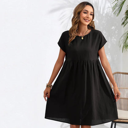 Casual Dresses- Women Cotton Linen Midi Dress for Any Setting- black- Chuzko Women Clothing