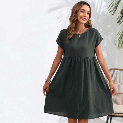 Casual Dresses- Women Cotton Linen Midi Dress for Any Setting- dark gray- Chuzko Women Clothing