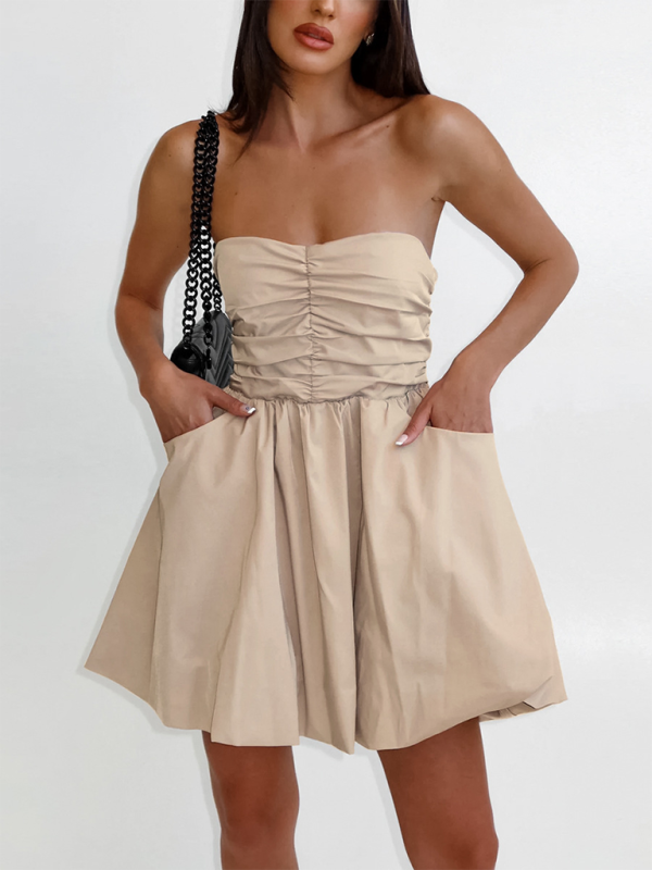 Casual Dresses- Women's Strapless Fit & Flare Mini Dress- - Chuzko Women Clothing