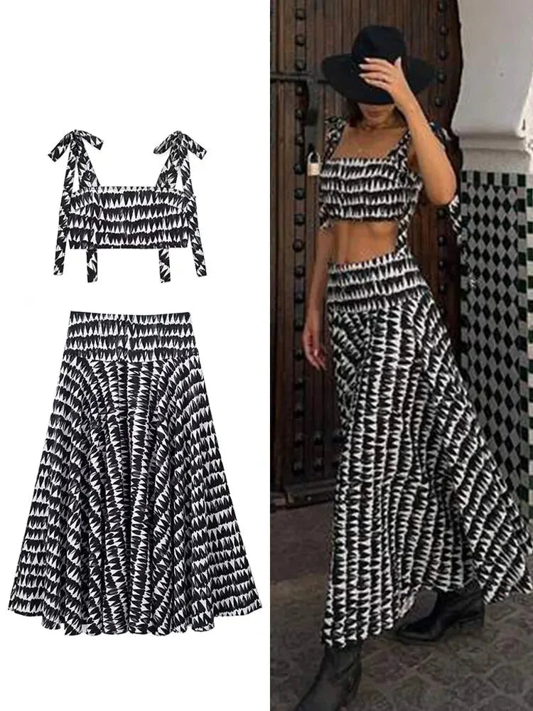 Women's Monochromatic Crop Cami & Midi Skirt Duo