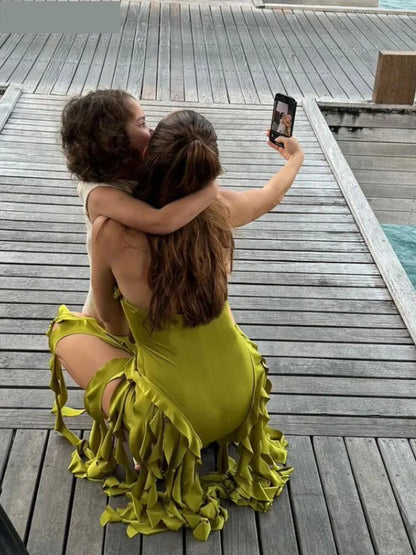 Robe de soirée à volants en cascade pour les festivals d'été