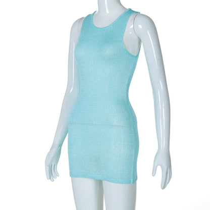 Clubbing Dresses- Disco Figure-Hugging Sparkle Knit Mini Dress- - Chuzko Women Clothing