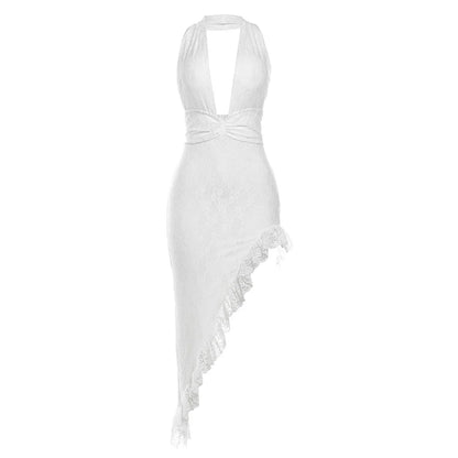 Clubbing Dresses- Elegant Lace Asymmetric Club Dress- - Chuzko Women Clothing