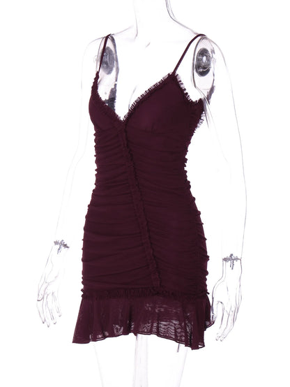 Mini-robe froncée avec ourlet ludique pour les fêtes