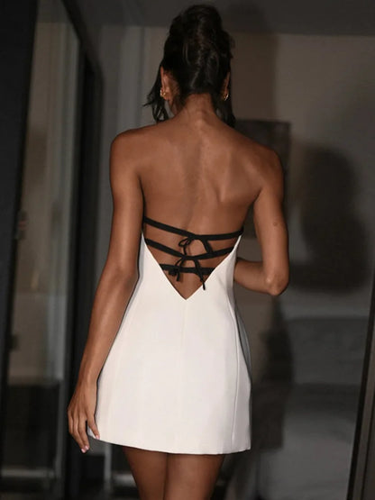 Clubbing Dresses- Runway Strapless A-Line Clubbing Dress with Lace-Up Back- - Chuzko Women Clothing