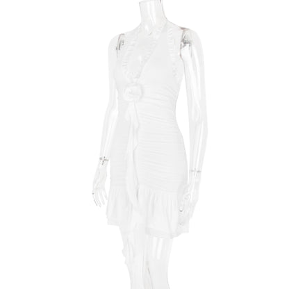 Clubbing Dresses- White Clubbing Dress with Ruched Details- - Chuzko Women Clothing