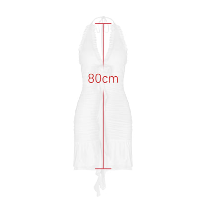 Clubbing Dresses- White Clubbing Dress with Ruched Details- - Chuzko Women Clothing