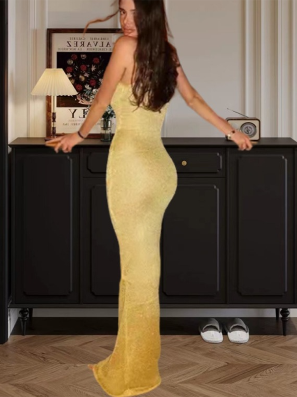 Clubbing Dresses- Women's Sleeveless Sparkle Knit Bodycon Long Dress- - Chuzko Women Clothing