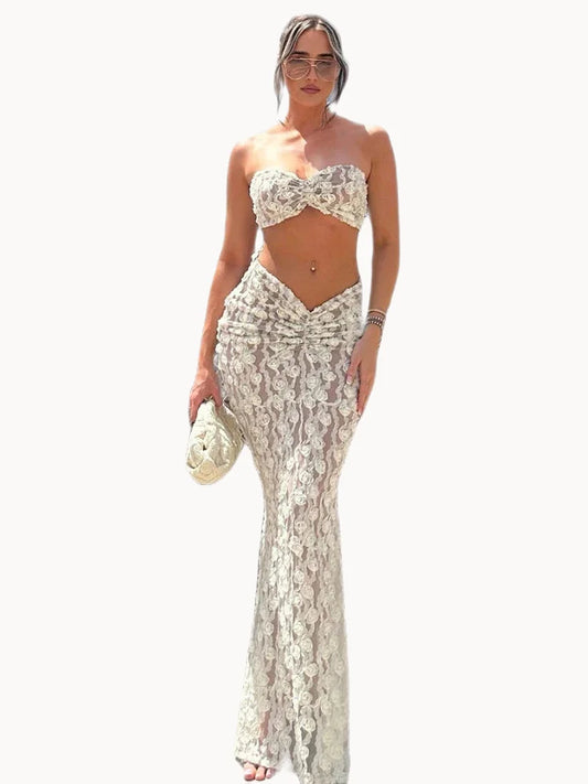 Clubbing Outfits- Women Two-Piece Mermaid Outfit for Summer Parties - Tube Top & Skirt- - Chuzko Women Clothing