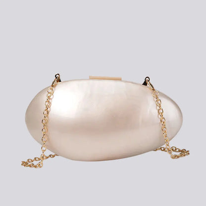 Clutches- Pearl Clutch for Weddings - Shell-Shaped Purse for Party & Cocktail Events- Pearl Plain chain- Chuzko Women Clothing