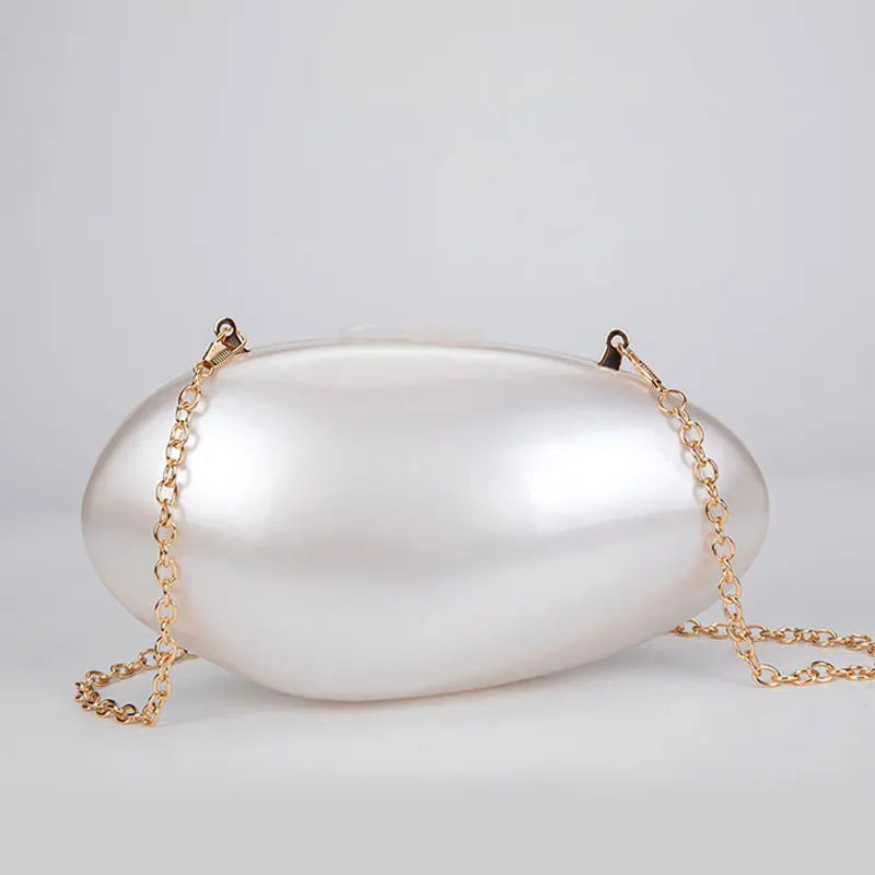 Clutches- Pearl Clutch for Weddings - Shell-Shaped Purse for Party & Cocktail Events- Pearl white- Chuzko Women Clothing