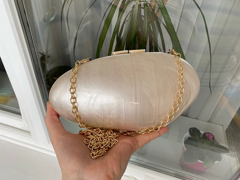 Clutches- Pearl Clutch for Weddings - Shell-Shaped Purse for Party & Cocktail Events- - Chuzko Women Clothing