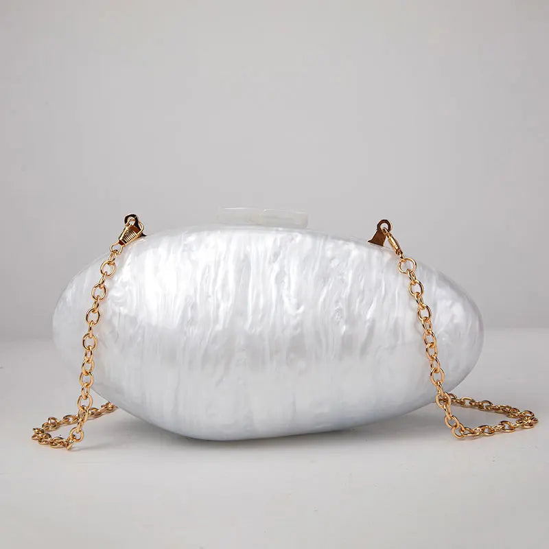 Clutches- Pearl Clutch for Weddings - Shell-Shaped Purse for Party & Cocktail Events- White- Chuzko Women Clothing