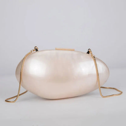Clutches- Pearl Clutch for Weddings - Shell-Shaped Purse for Party & Cocktail Events- Pearl snake chain- Chuzko Women Clothing