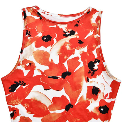 Cocktail Dresses- Bold Poppy Print Maxi Dress for Daytime Events- - Chuzko Women Clothing