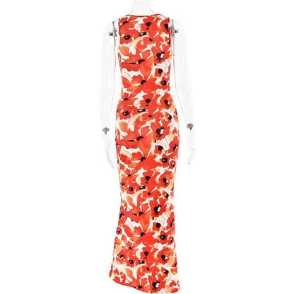 Cocktail Dresses- Bold Poppy Print Maxi Dress for Daytime Events- - Chuzko Women Clothing
