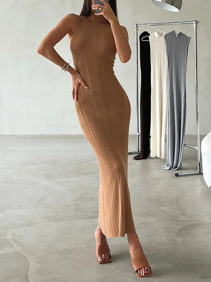 Cocktail Dresses- Elegant Form-Fitting Dress for Versatile Occasions- Khaki- Chuzko Women Clothing