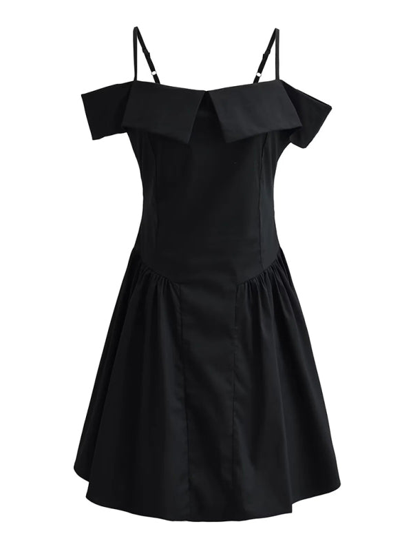 Cocktail Dresses- Elegant Off-Shoulder Fit & Flare Dress for Summer Events- Black- Chuzko Women Clothing