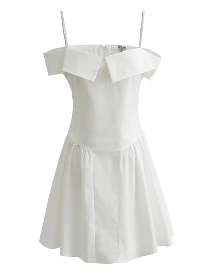 Cocktail Dresses- Elegant Off-Shoulder Fit & Flare Dress for Summer Events- White- Chuzko Women Clothing