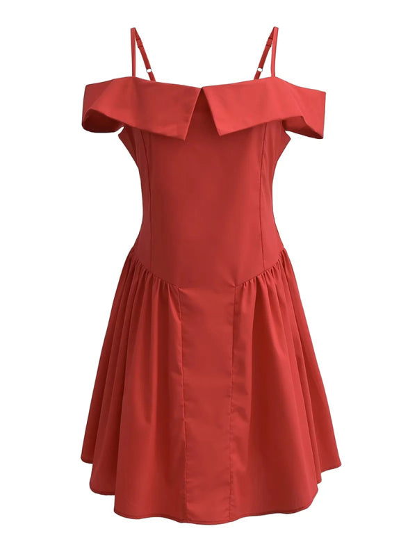Cocktail Dresses- Elegant Off-Shoulder Fit & Flare Dress for Summer Events- Red- Chuzko Women Clothing