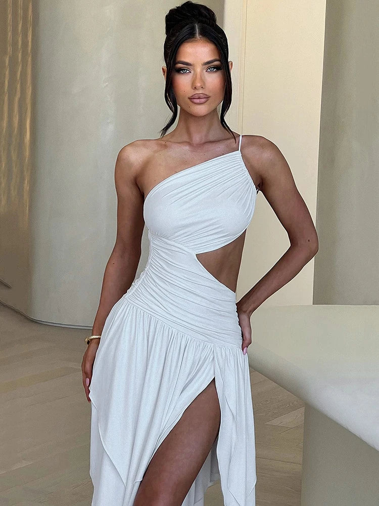 Cocktail Dresses- Elegant One-Shoulder High-Low Dress for Weddings- White- Chuzko Women Clothing