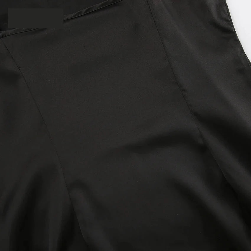 Cocktail Dresses- Elegant Satin in a Black Slip Dress- - Chuzko Women Clothing