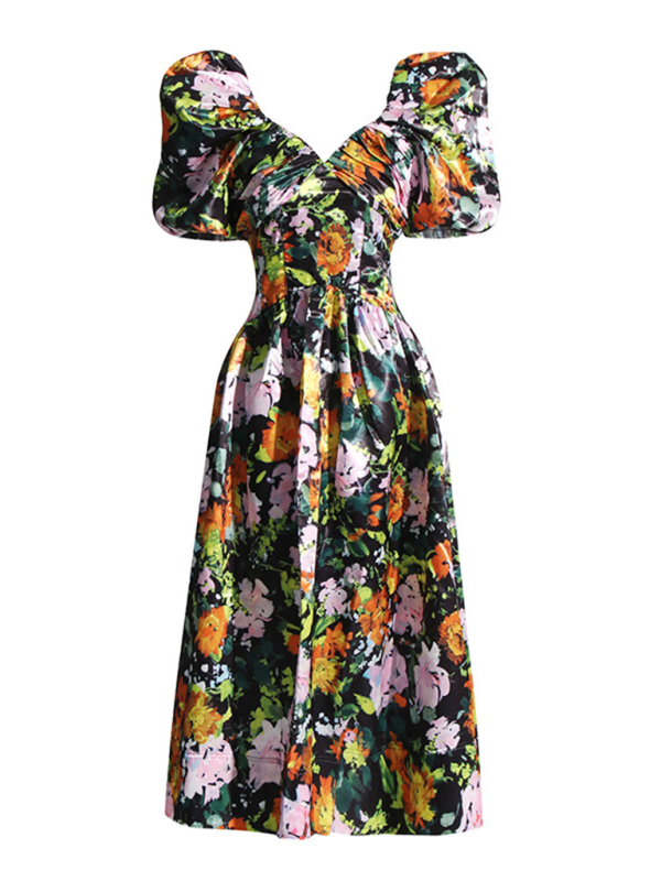 Cocktail Dresses- Floral Dream Midi Dress for Elegant Cocktails- - Chuzko Women Clothing
