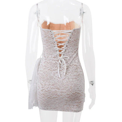 Floral Lace Strapless Mini Dress with Tail for Women's Cocktail