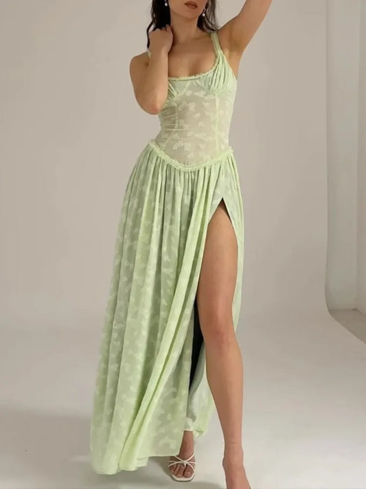 Cocktail Dresses- Women Draped High-Slit Maxi Dress for Cocktail Parties- - Chuzko Women Clothing
